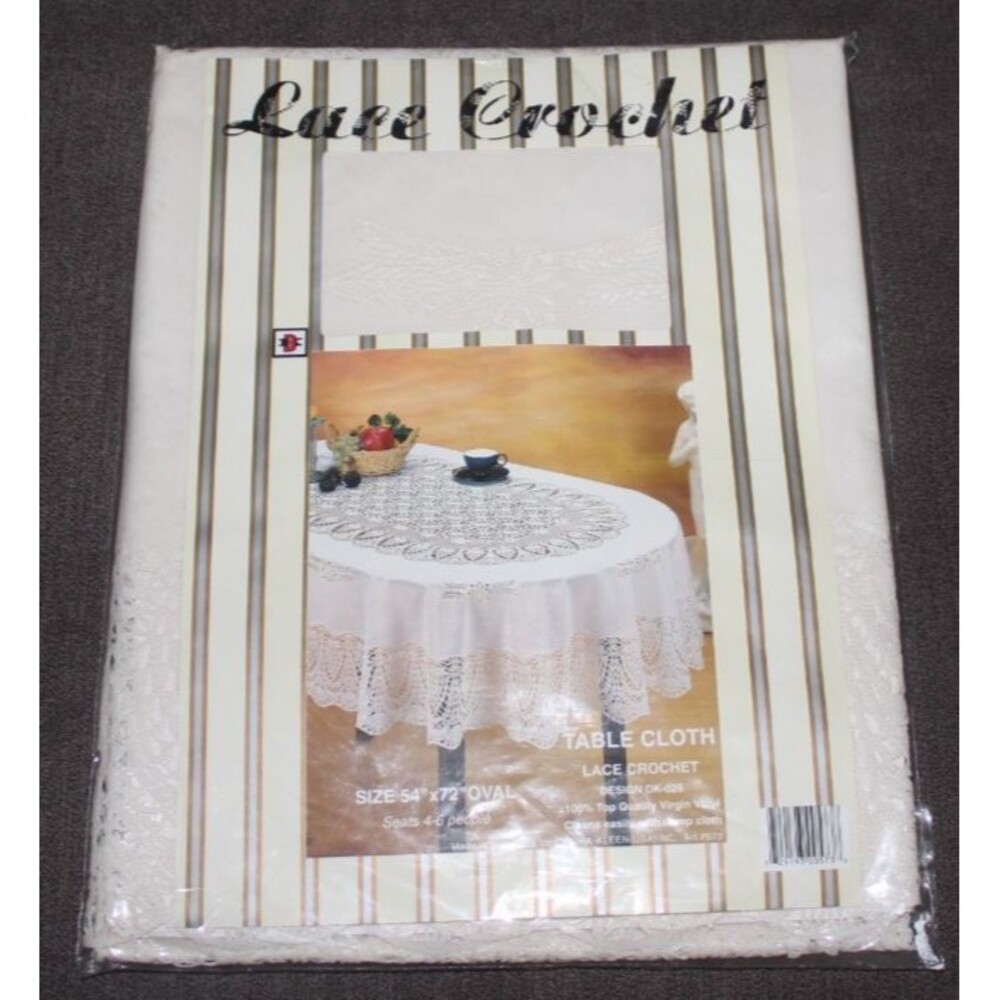 Lace Crochet Vinyl Tablecloth Size 54 " X 72" Oval Seats 6